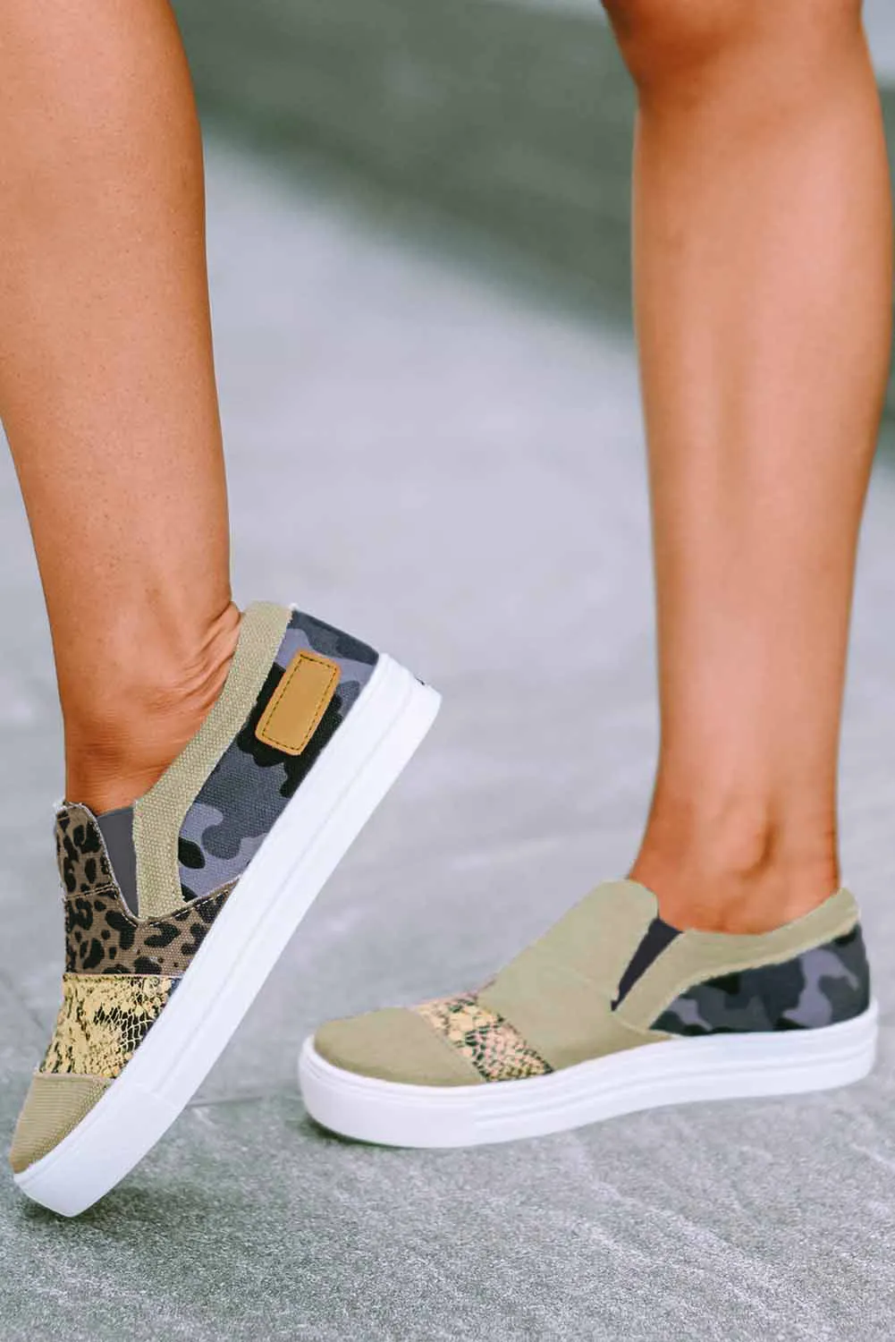 Slip On Canvas Sneakers for Women Animal Print Camouflage Patchwork Walking Shoes