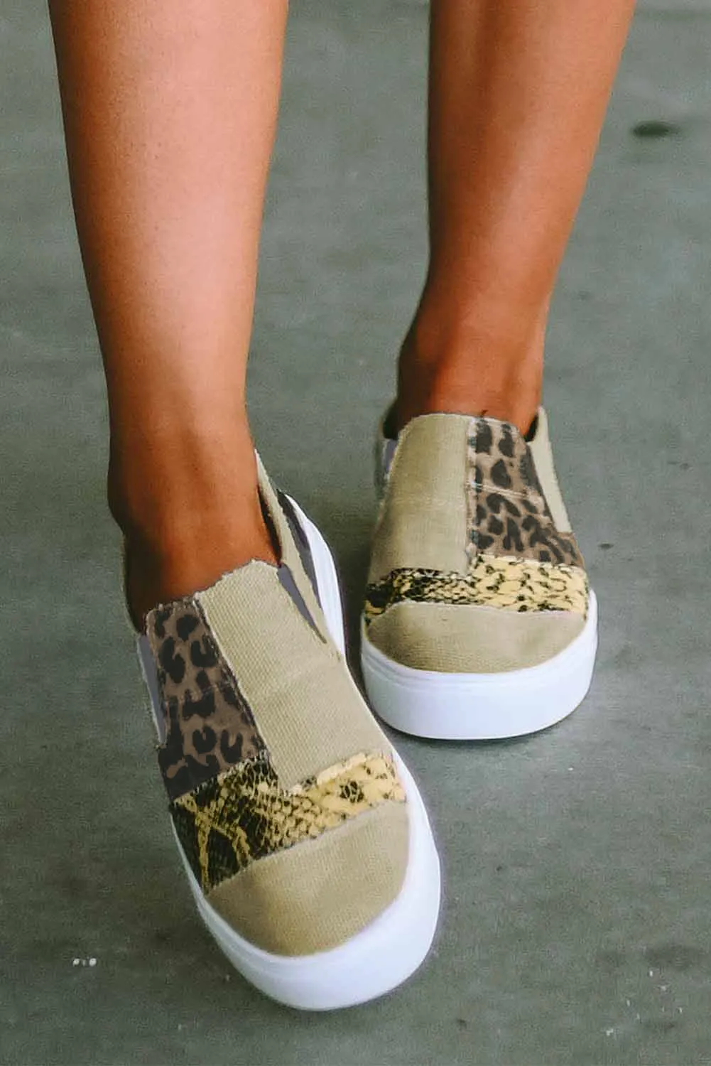 Slip On Canvas Sneakers for Women Animal Print Camouflage Patchwork Walking Shoes