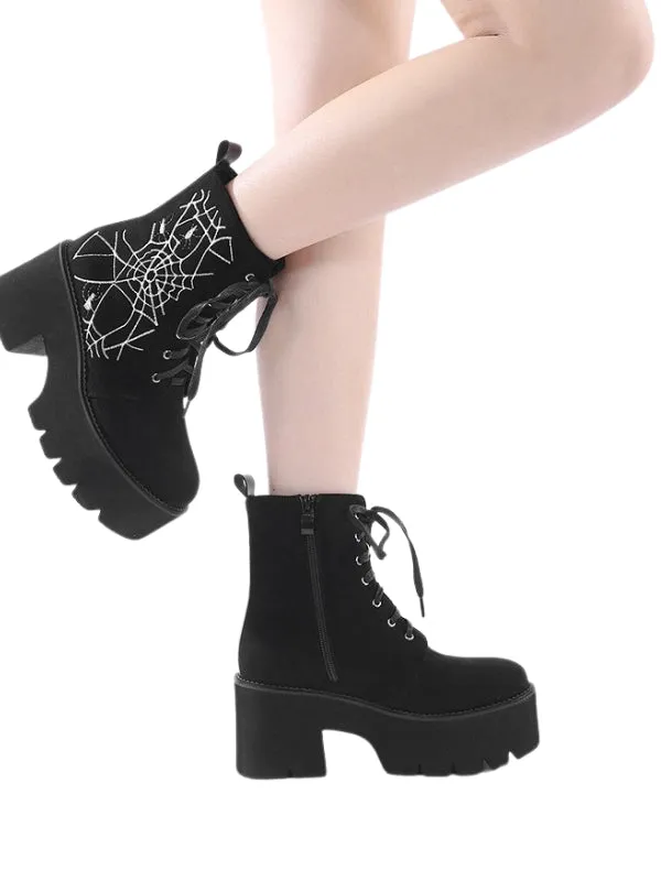 Spider Web Velvet Ankle Boots