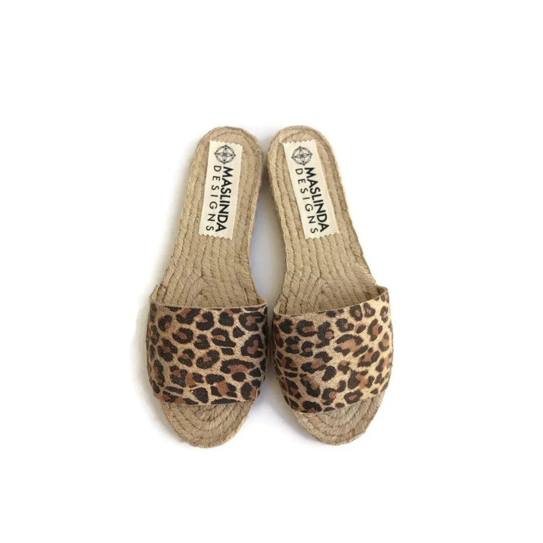 Suede Espadrilles Slides - Leopard Print