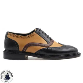 Tailor Made Pure Black & Yellow Leather Oxford Wingtip Lace Up Dress,Formal Men's Shoes