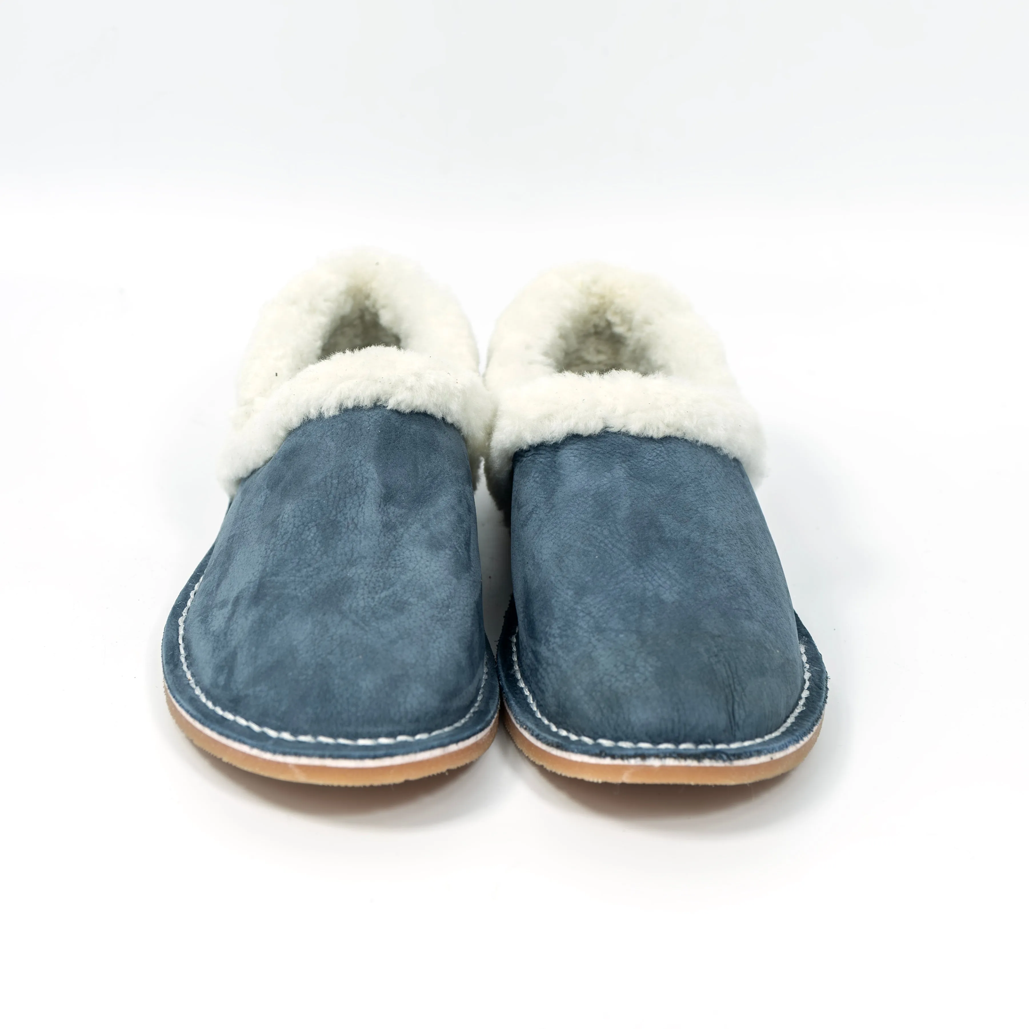 Unisex Genuine Leather Wool Slippers (Navy)