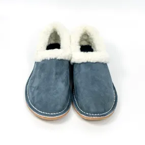 Unisex Genuine Leather Wool Slippers (Navy)