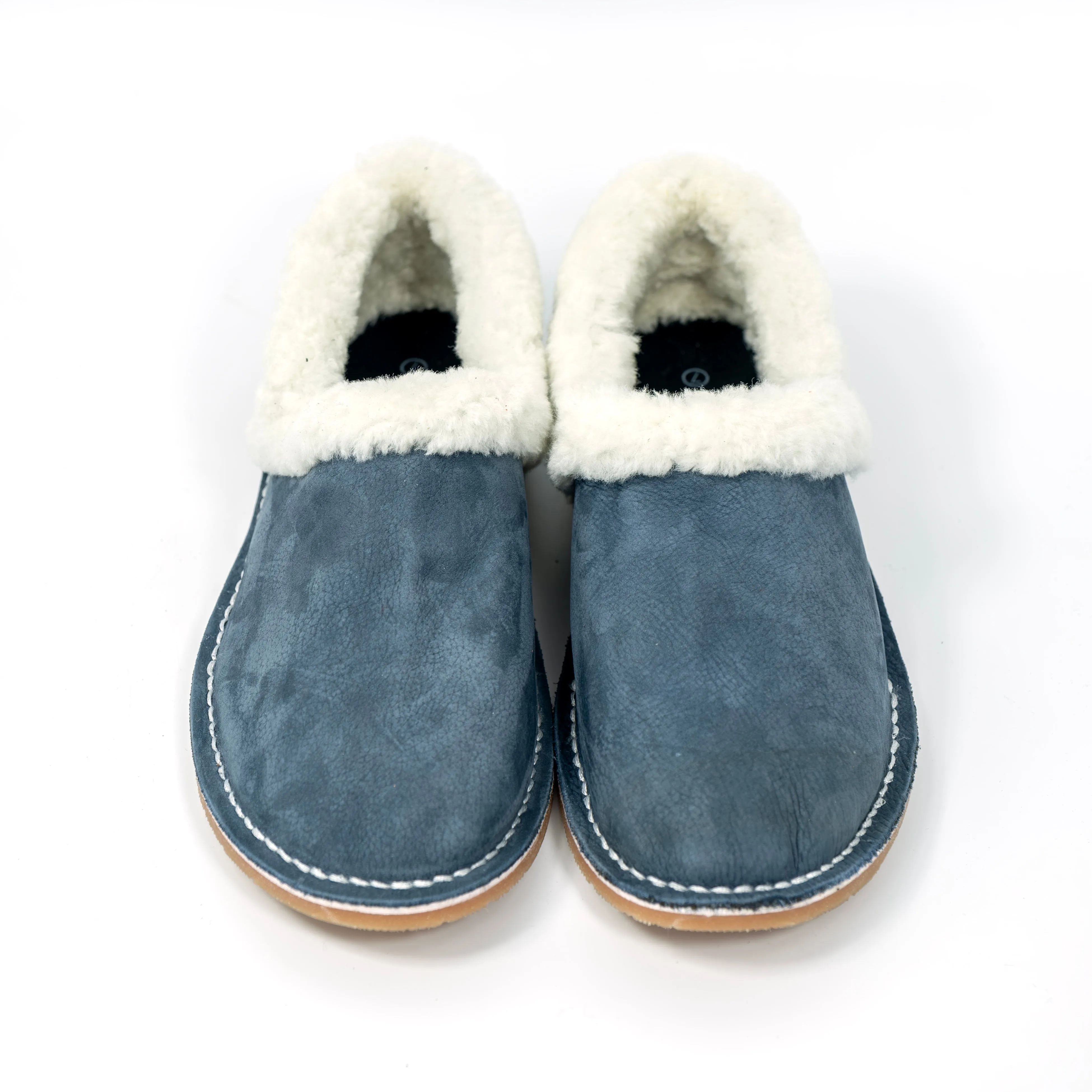 Unisex Genuine Leather Wool Slippers (Navy)