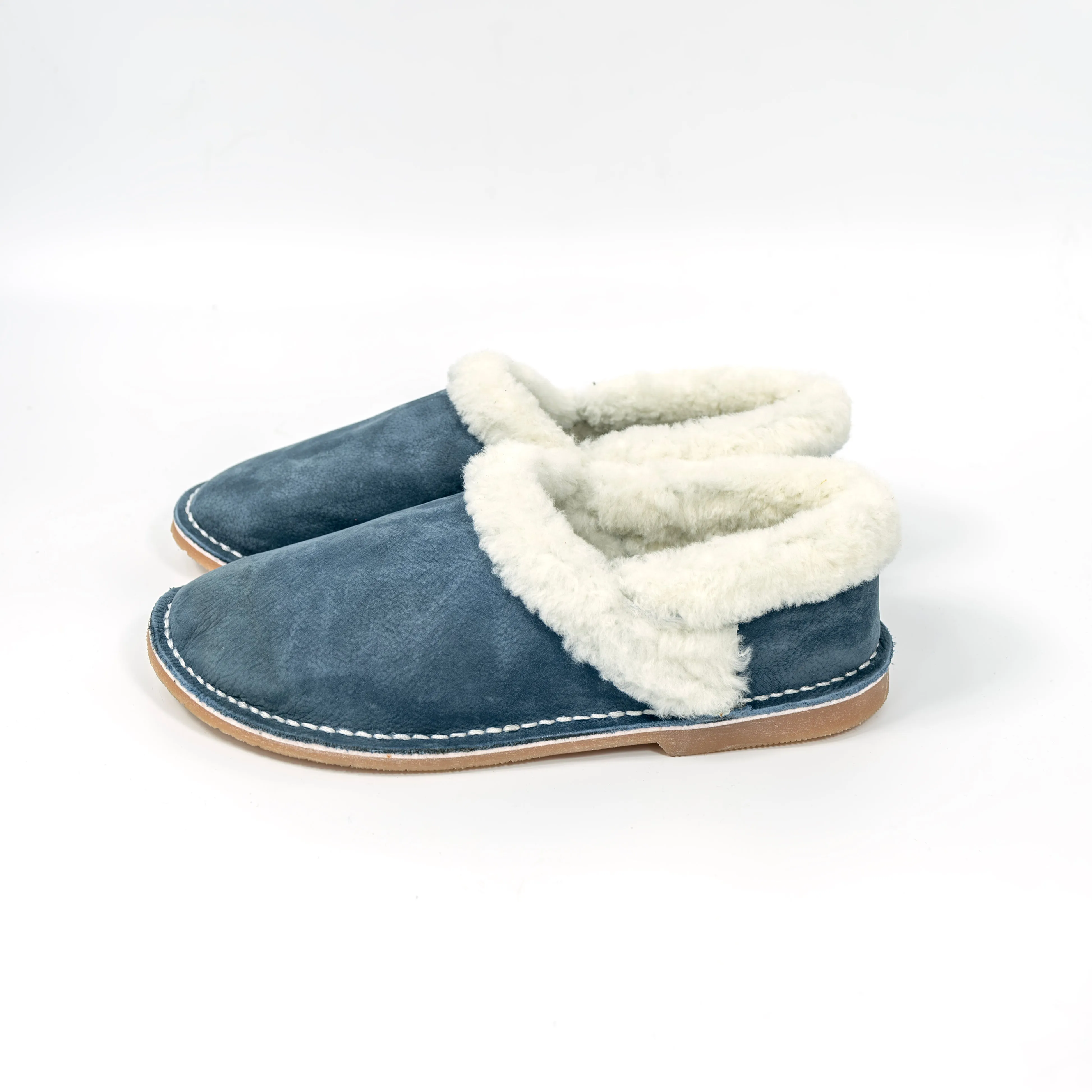 Unisex Genuine Leather Wool Slippers (Navy)