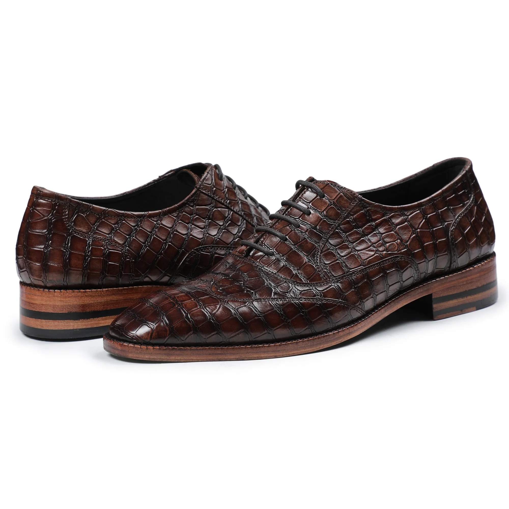 Wingtip Oxford - Croc Brown