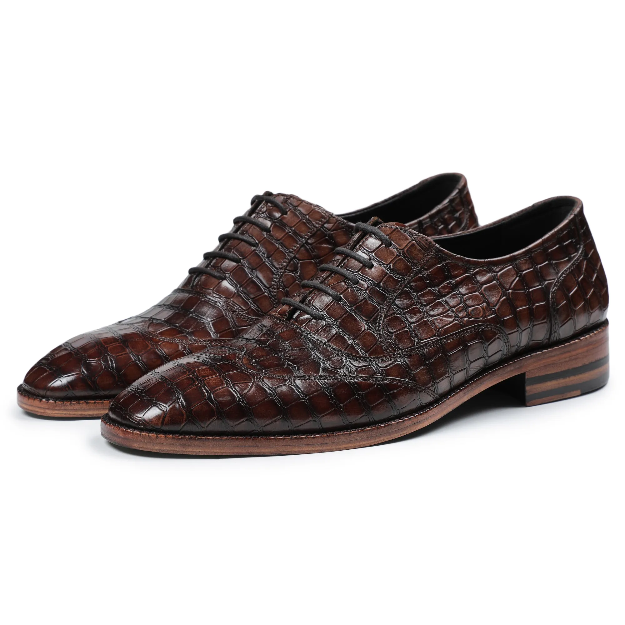 Wingtip Oxford - Croc Brown