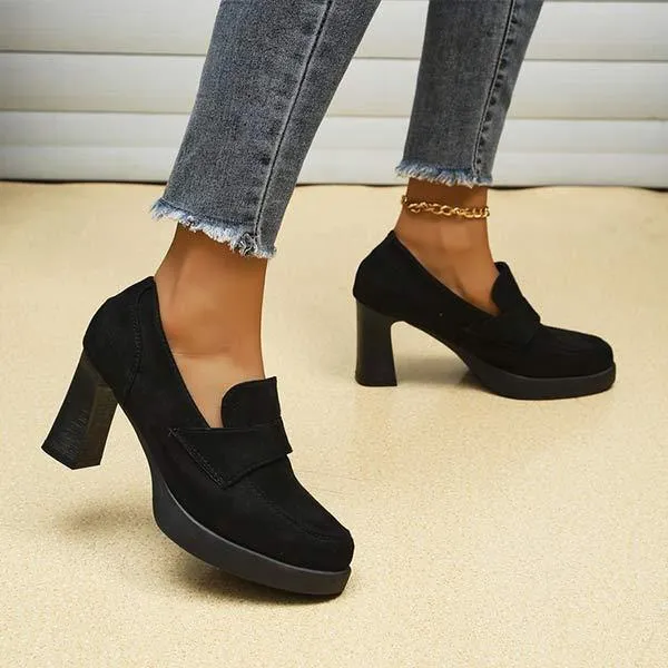 Women's Black Chunky Heel High Heels 13466073C