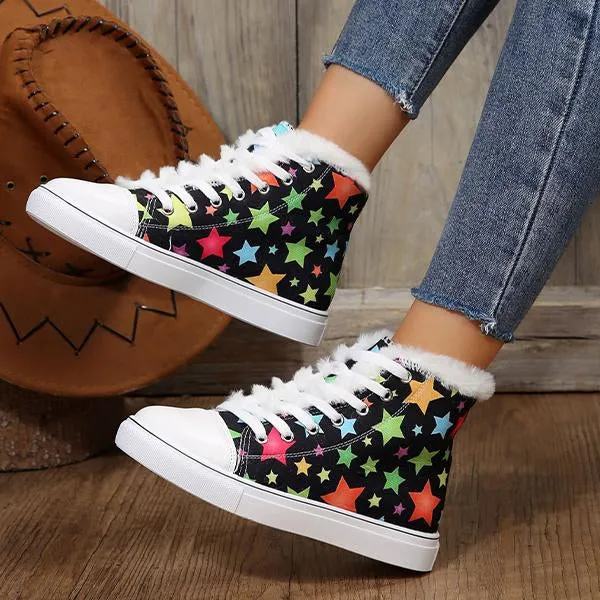 Women's Cartoon Print Casual Plush Mid-top Flat Canvas Shoes 67084646S