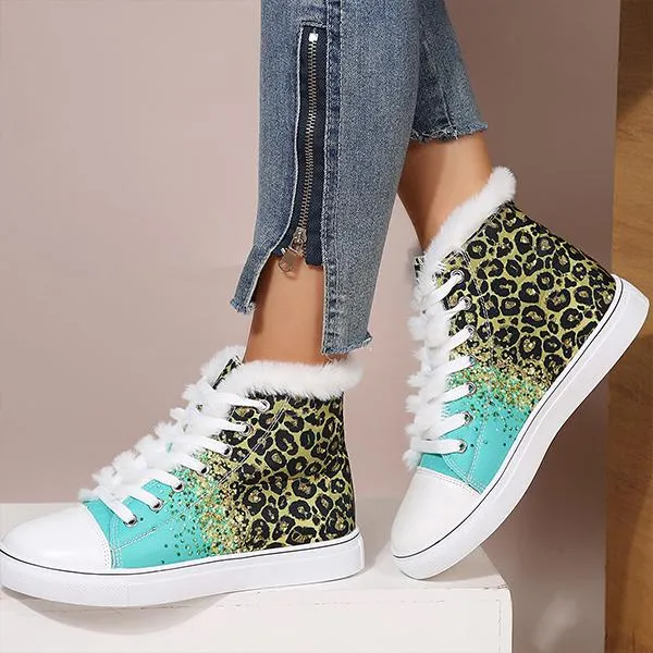 Women's Cartoon Print Casual Plush Mid-top Flat Canvas Shoes 67084646S