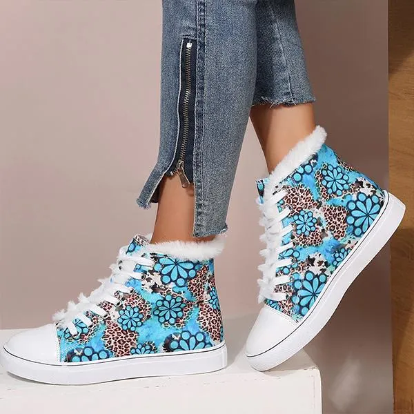 Women's Cartoon Print Casual Plush Mid-top Flat Canvas Shoes 67084646S