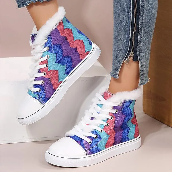 Women's Cartoon Print Casual Plush Mid-top Flat Canvas Shoes 67084646S