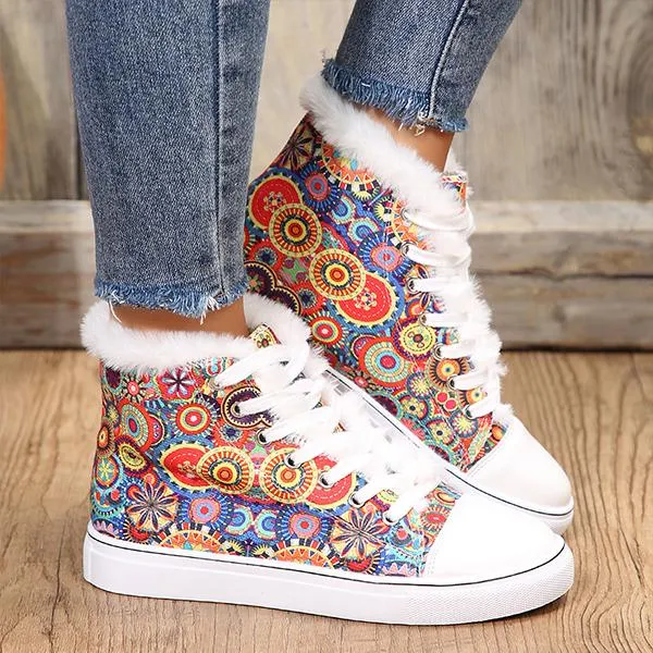 Women's Cartoon Print Casual Plush Mid-top Flat Canvas Shoes 67084646S