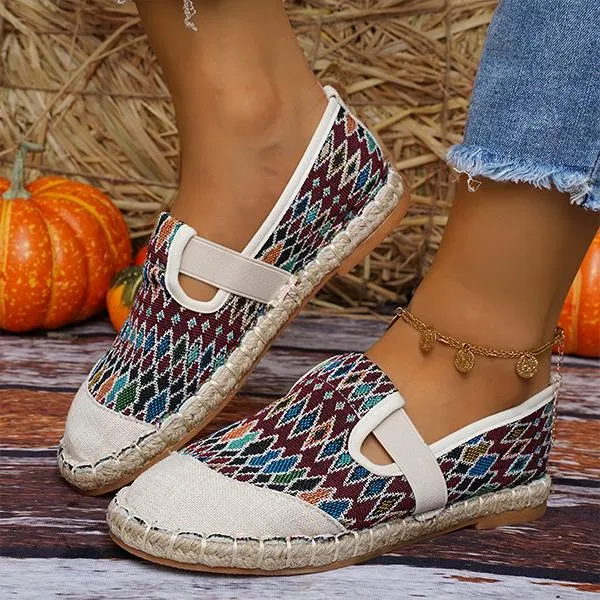 Women's Casual Ethnic Pattern Elastic Strap Flats 11778586S