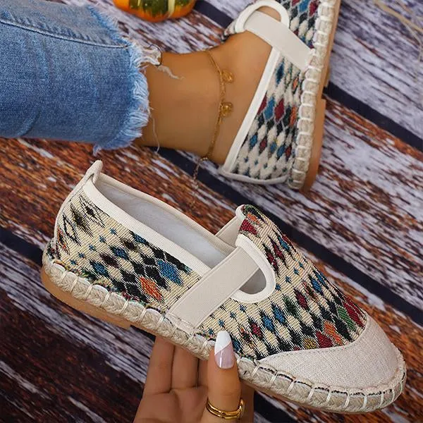 Women's Casual Ethnic Pattern Elastic Strap Flats 11778586S