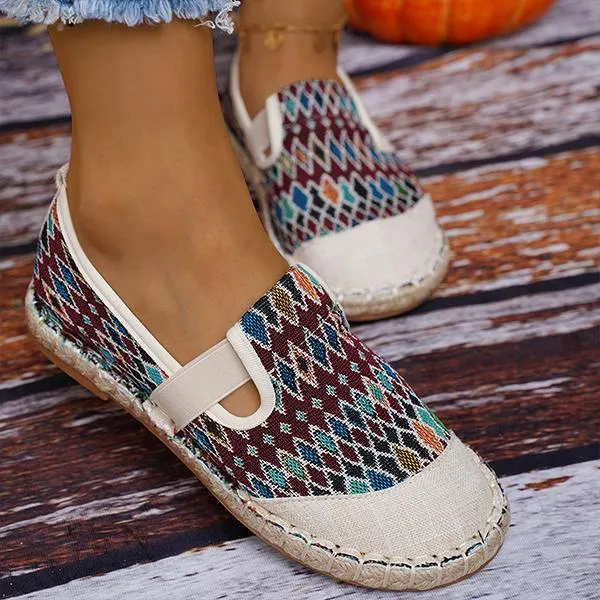 Women's Casual Ethnic Pattern Elastic Strap Flats 11778586S