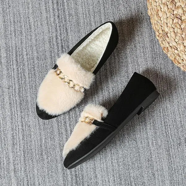 Women's Casual Fashion Metal Buckle Plush Flat Shoes 46006650S