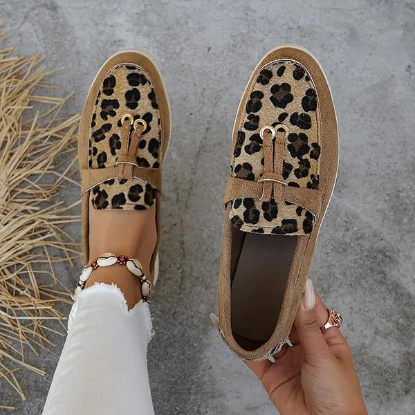 Women's Casual Flat-Soled Leopard Print Slip-On Loafers 52797994S