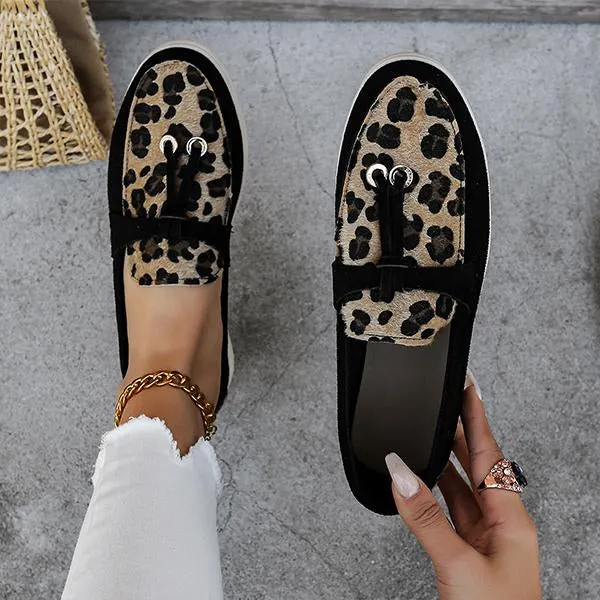 Women's Casual Flat-Soled Leopard Print Slip-On Loafers 52797994S