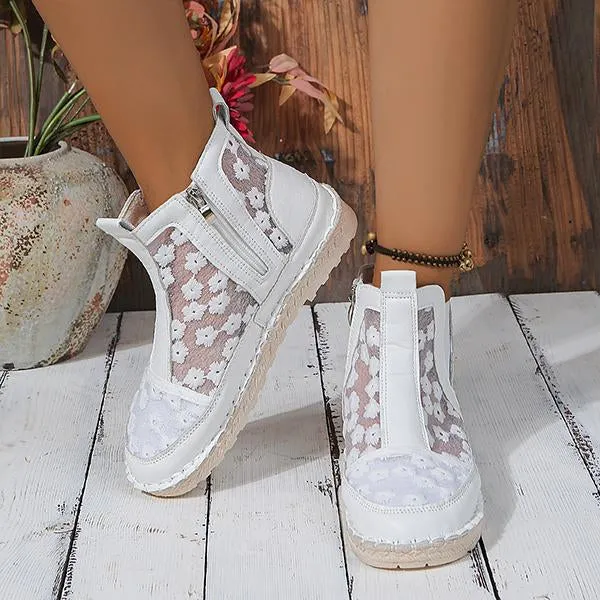 Women's Casual High Top Lace Flower Flats 21068384S