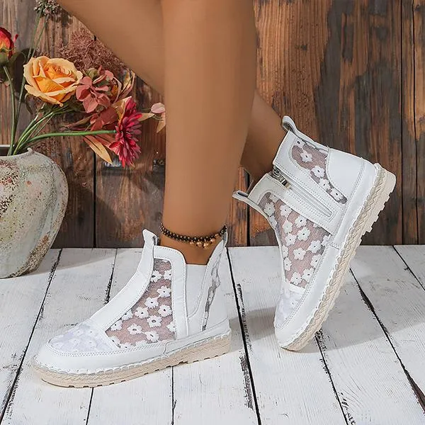 Women's Casual High Top Lace Flower Flats 21068384S