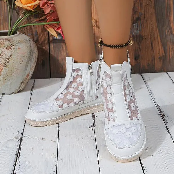 Women's Casual High Top Lace Flower Flats 21068384S