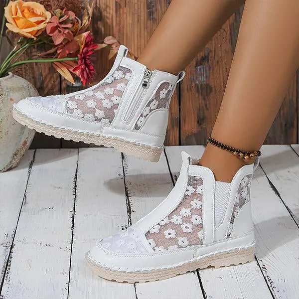 Women's Casual High Top Lace Flower Flats 21068384S