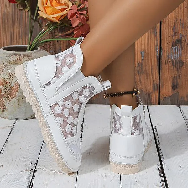 Women's Casual High Top Lace Flower Flats 21068384S