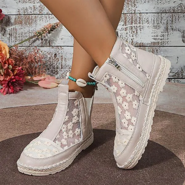 Women's Casual High Top Lace Flower Flats 21068384S