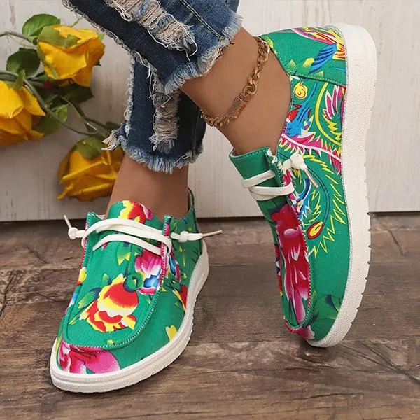 Women's Casual Large Flower Flat Canvas Shoes 54019431S