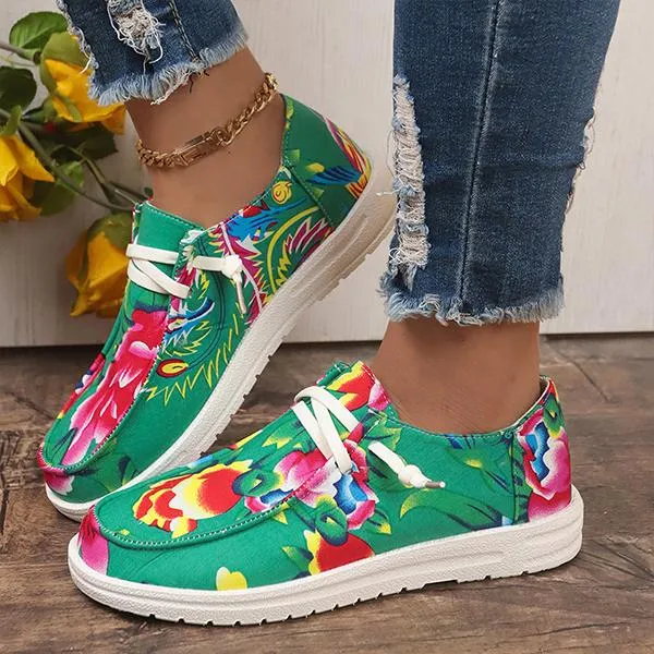 Women's Casual Large Flower Flat Canvas Shoes 54019431S