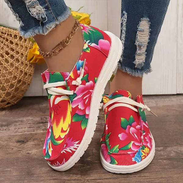 Women's Casual Large Flower Flat Canvas Shoes 54019431S