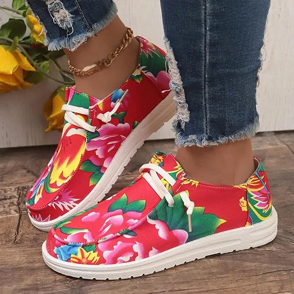 Women's Casual Large Flower Flat Canvas Shoes 54019431S