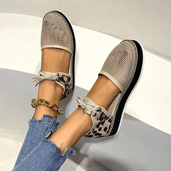 Women's Casual Leopard Mesh Lace-Up Platform Sandals 94479688S