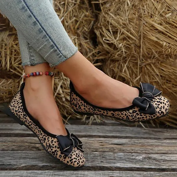 Women's Casual Leopard Print Bow Chain Flats 26248242S