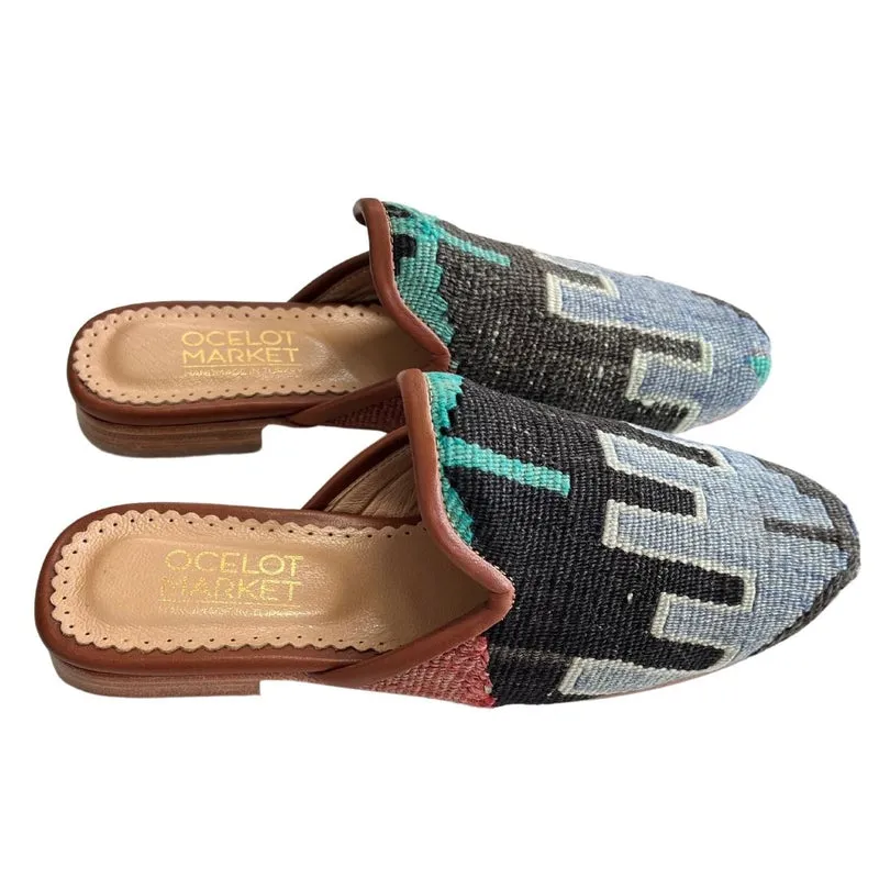 Women's Turkish Kilim Mule Blue & Black