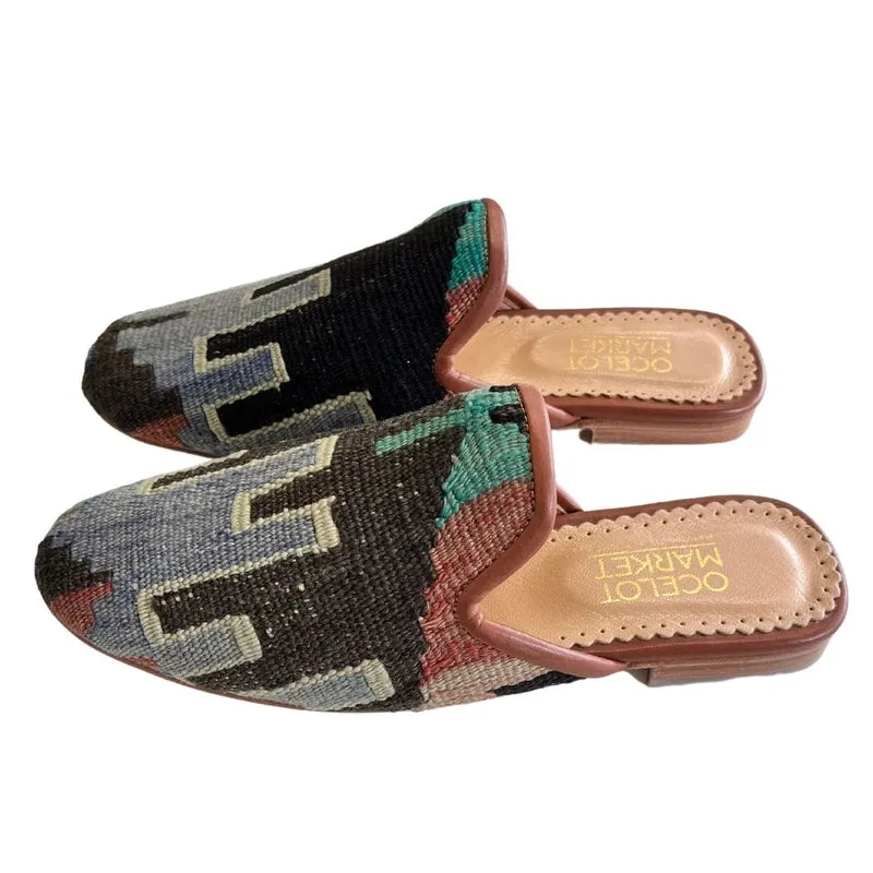 Women's Turkish Kilim Mule Blue & Black