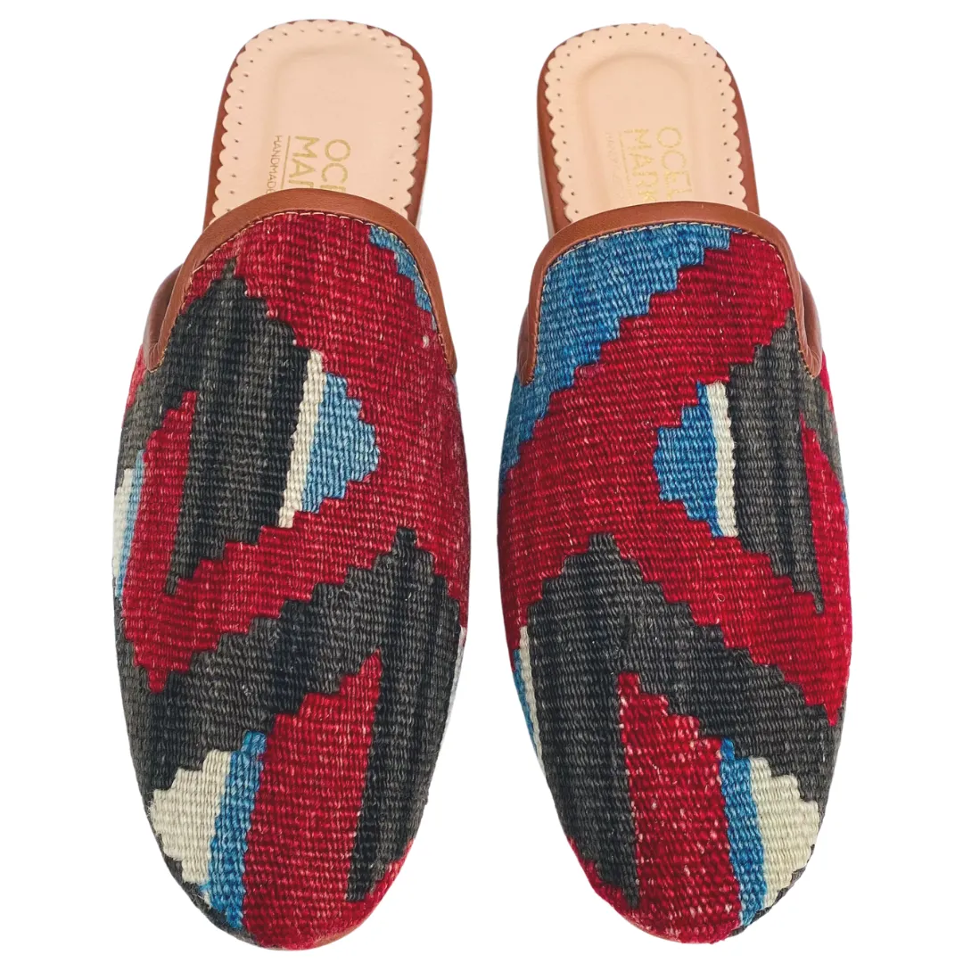 Women's Turkish Kilim Mule Red, Blue & Black