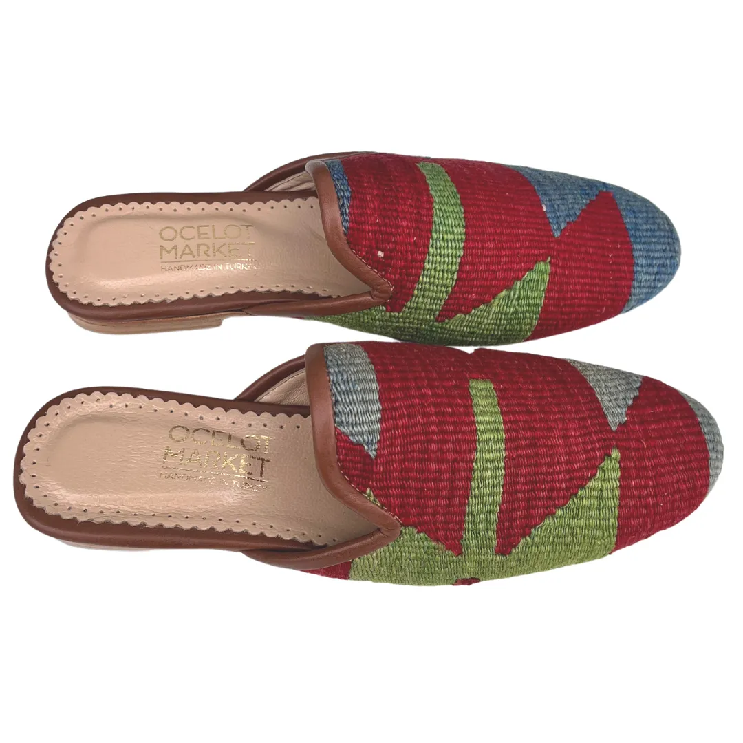 Women's Turkish Kilim Mule Red, Blue & Green