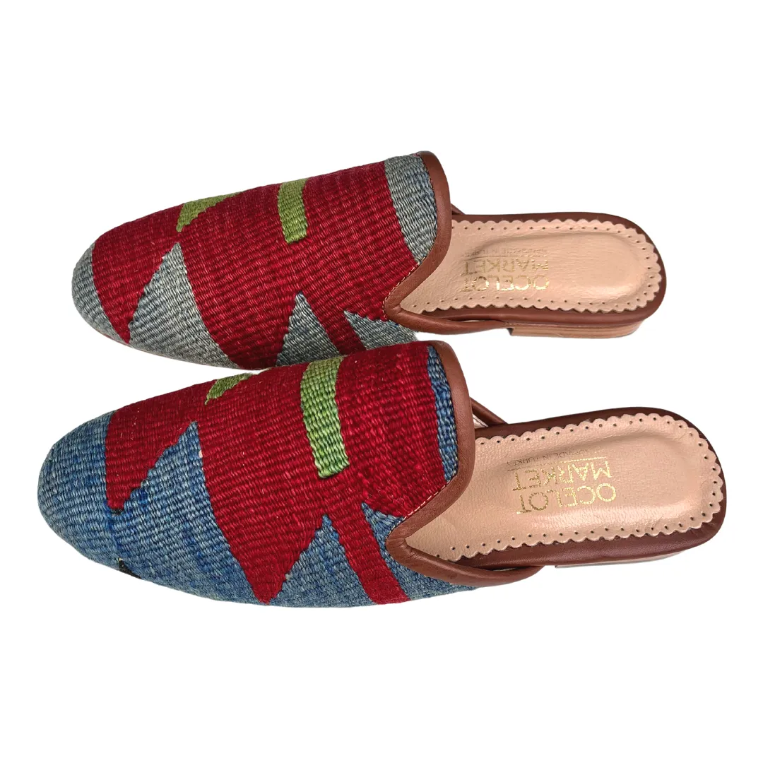 Women's Turkish Kilim Mule Red, Blue & Green