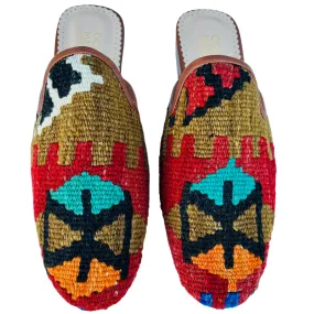 Women's Turkish Kilim Mule Red Patterned