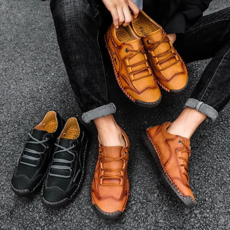 Xituodai  New Autumn Men Casual Shoes Fashion Male Walking Flats Classic Mens Lace-up Footwear Comfy Leather Sneakers Simple Soft Loafers